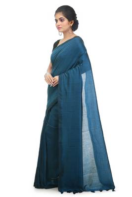 Women's pure premium cotton saree with blouse piece (teal) 2