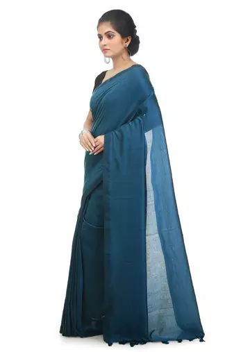 Women's pure premium cotton saree with blouse piece (teal)