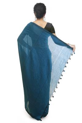 Women's pure premium cotton saree with blouse piece (teal) 3