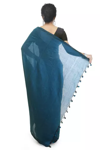 Women's pure premium cotton saree with blouse piece (teal)