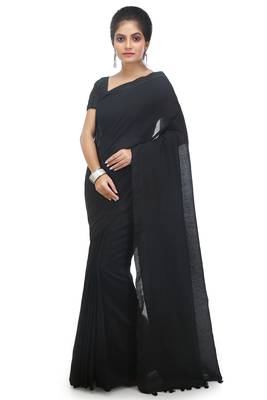 Women's pure premium cotton saree with blouse piece (black) 1