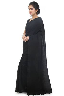 Women's pure premium cotton saree with blouse piece (black) 2