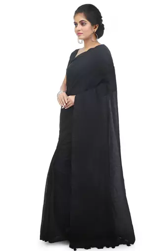 Women's pure premium cotton saree with blouse piece (black)