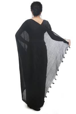 Women's pure premium cotton saree with blouse piece (black) 3