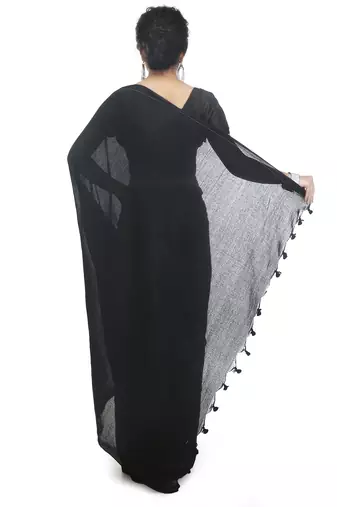 Women's pure premium cotton saree with blouse piece (black)