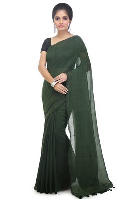Women's pure premium cotton saree with blouse piece (deep green) 1