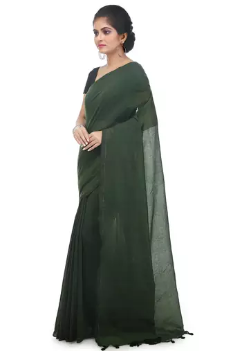 Women's pure premium cotton saree with blouse piece (deep green)