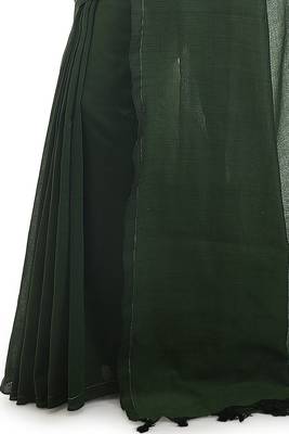 Women's pure premium cotton saree with blouse piece (deep green) 3