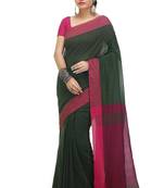 Women's pure premium cotton saree with blouse piece (deep green & pink)