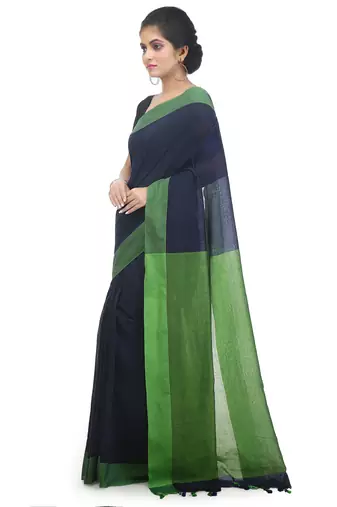 Women's pure premium cotton saree with blouse piece (black & green)