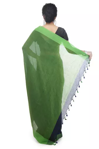 Women's pure premium cotton saree with blouse piece (black & green)