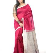 Women's traditional handloom plain sico beige colour check ghicha saree (red beige)