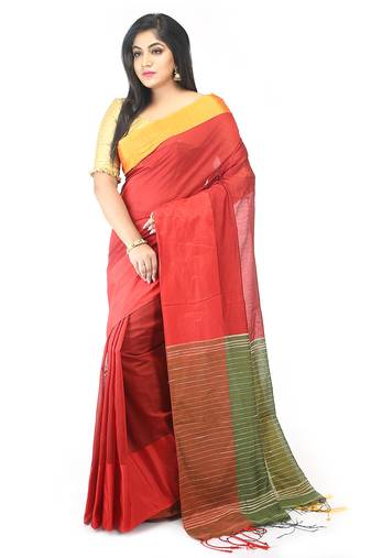 Women's traditional handloom plain sico beige colour check ghicha saree (light blue)