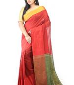 Women's traditional handloom plain sico beige colour check ghicha saree (light blue)