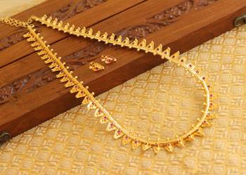 Kerala style gold platted thali koottam long necklace set 1