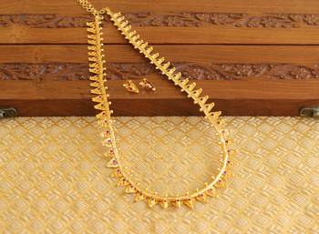Kerala style gold platted thali koottam long necklace set 3