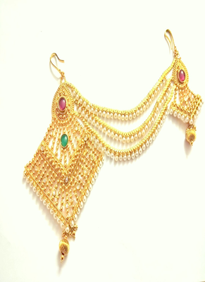 Runjhun gold plated designer hair accessory juda pin with chain for women 1