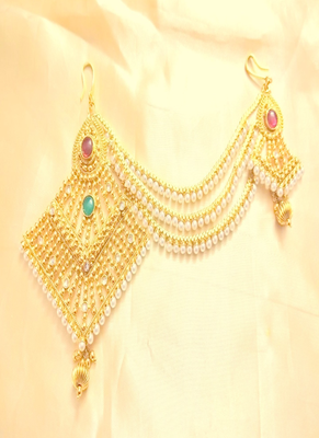 Runjhun gold plated designer hair accessory juda pin with chain for women 2
