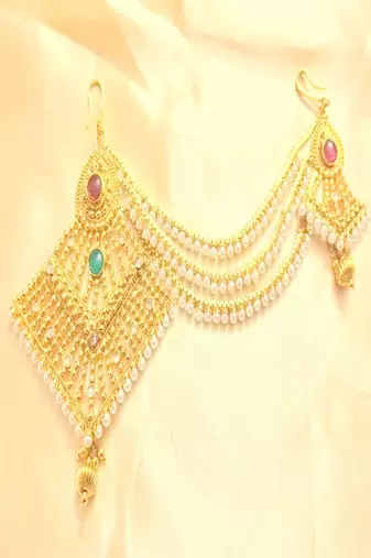 Runjhun gold plated designer hair accessory juda pin with chain for women