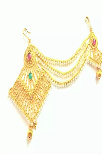 Runjhun gold plated designer hair accessory juda pin with chain for women