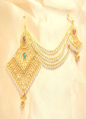 Runjhun gold plated designer hair accessory juda pin with chain for women 4