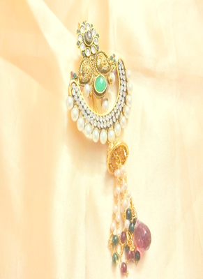 Runjhun designer gold tone traditional hair brooch for women & girls 2