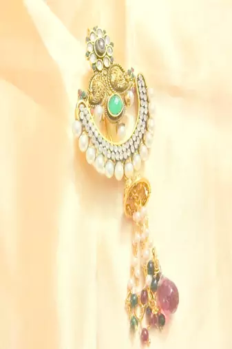 Runjhun designer gold tone traditional hair brooch for women & girls
