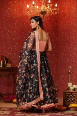 Black organza anarkali  sleeveless  suit set of 3 2