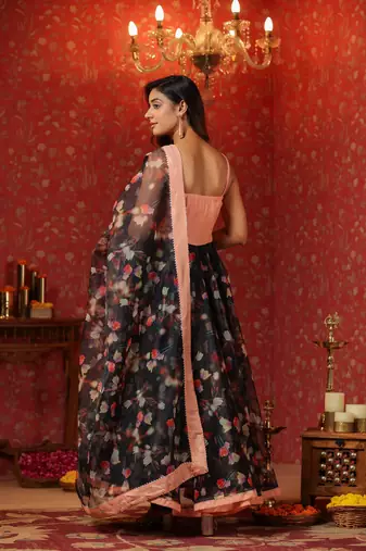 Black organza anarkali  sleeveless  suit set of 3