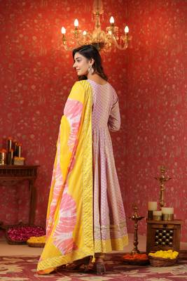 Bumblebee cotton anarkali suit set of 3 4
