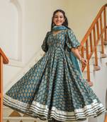 Cutty sark blue cotton anarkali suit set of 3