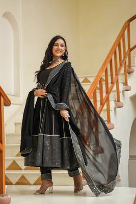 Dune black cotton silk embroidery anarkali suit set of 3 1