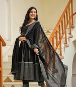 Dune black cotton silk embroidery anarkali suit set of 3