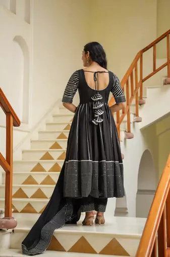 Dune black cotton silk embroidery anarkali suit set of 3