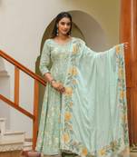 Edgewater green cotton anarkali suit set of 3