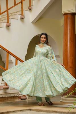 Edgewater green cotton anarkali suit set of 3 3