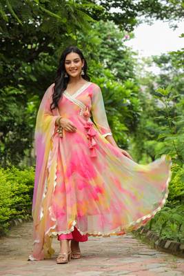 Fiery chiffon anarkali suit set of 3 1