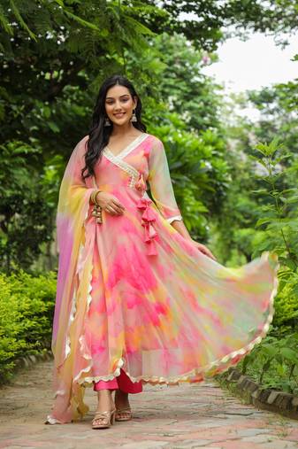 Fiery chiffon anarkali suit set of 3