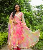 Fiery chiffon anarkali suit set of 3