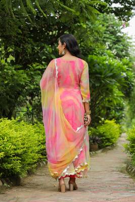 Fiery chiffon anarkali suit set of 3 2