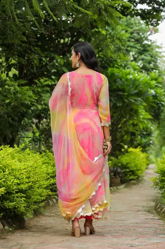 Fiery chiffon anarkali suit set of 3