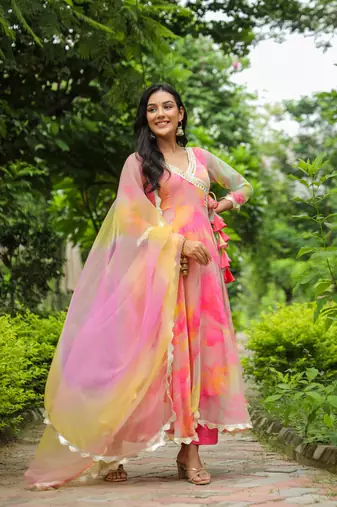 Fiery chiffon anarkali suit set of 3