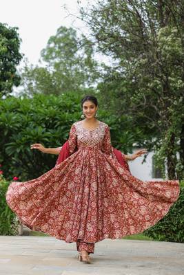 Mexican red cotton anarkali suit set of 3 4