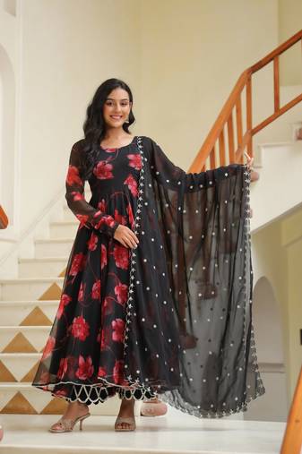Night shadow chiffon anarkali suit set of 3