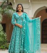 Pelorous blue cotton anarkali suit set of 3