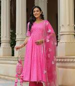 Persian pink cotton anarkali suit set of 3