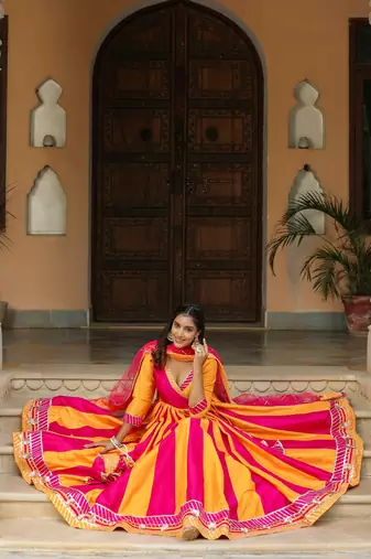 Razzmatazz cotton silk anarkali suit set of 3