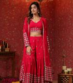 Red georgette embroidery sequnce work anarkali suit set of 3