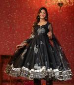 Rich black organza anarkali suit set of 3