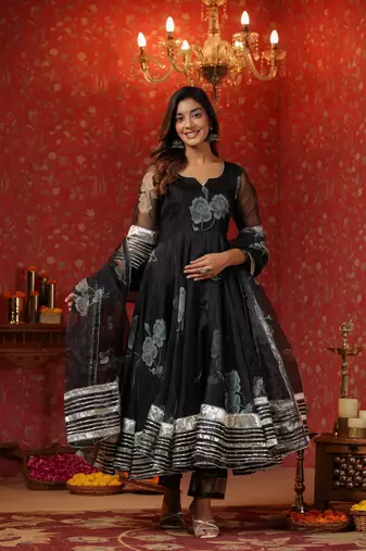 Rich black organza anarkali suit set of 3